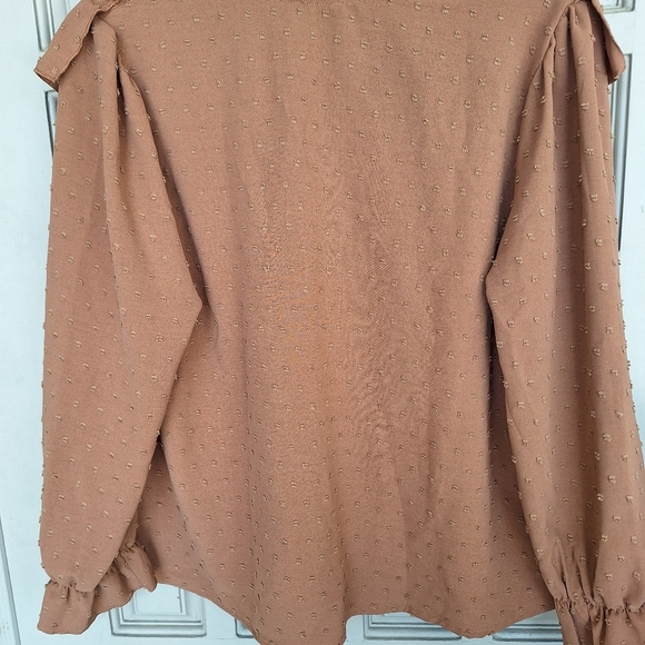 Shein Curve SzOXL Robin Hood Blouse Earth Brn Long Sleeves Dbl Ruffle Yoke/Cuffs - Picture 4 of 12